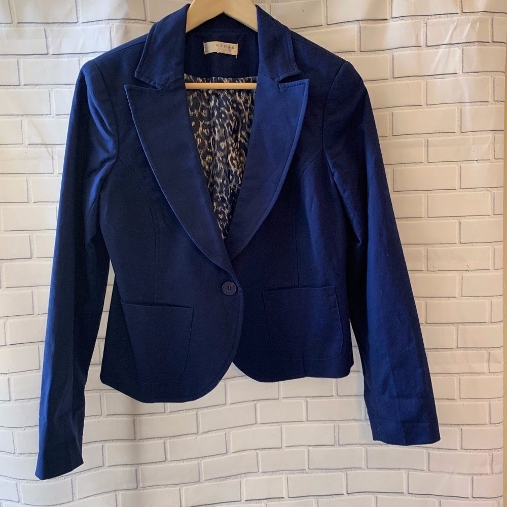 Kenar Blue Cropped Single Button Blazer Si…‎